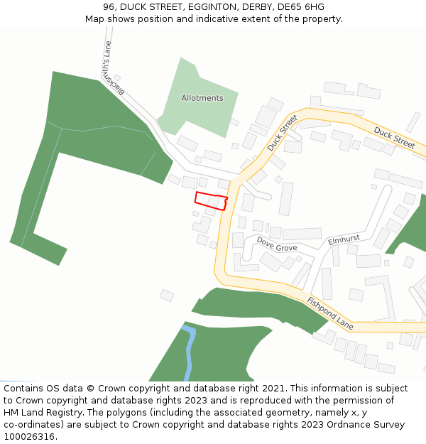 96, DUCK STREET, EGGINTON, DERBY, DE65 6HG: Location map and indicative extent of plot