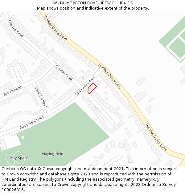 96, DUMBARTON ROAD, IPSWICH, IP4 3JS: Location map and indicative extent of plot