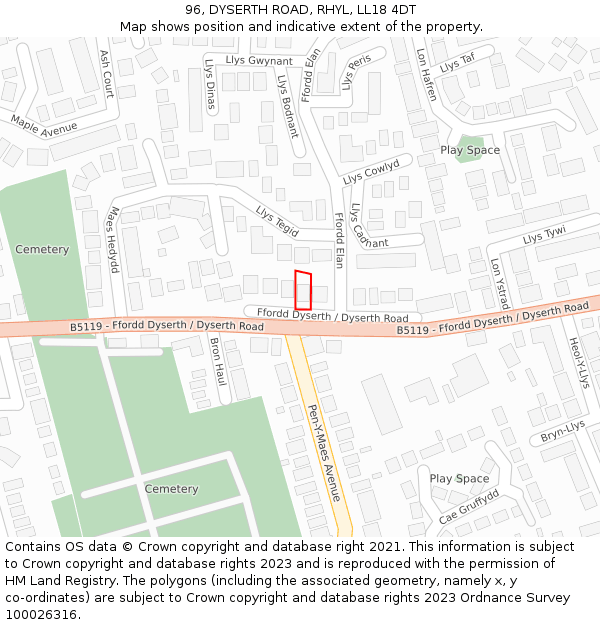 96, DYSERTH ROAD, RHYL, LL18 4DT: Location map and indicative extent of plot