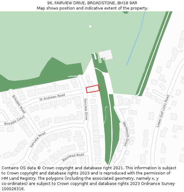 96, FAIRVIEW DRIVE, BROADSTONE, BH18 9AR: Location map and indicative extent of plot