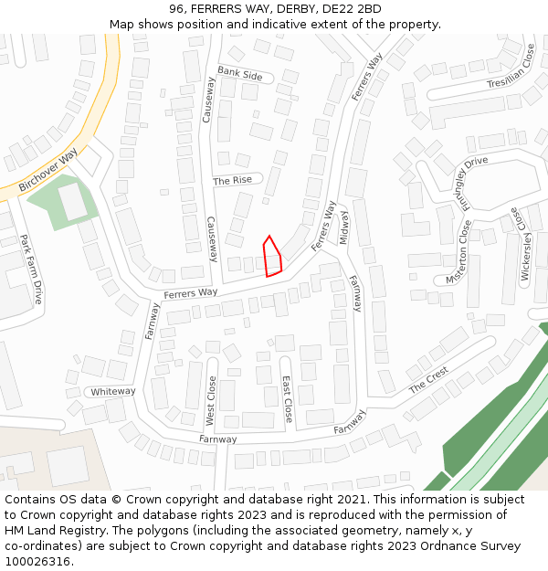 96, FERRERS WAY, DERBY, DE22 2BD: Location map and indicative extent of plot