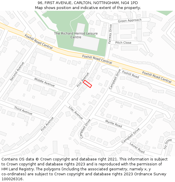 96, FIRST AVENUE, CARLTON, NOTTINGHAM, NG4 1PD: Location map and indicative extent of plot