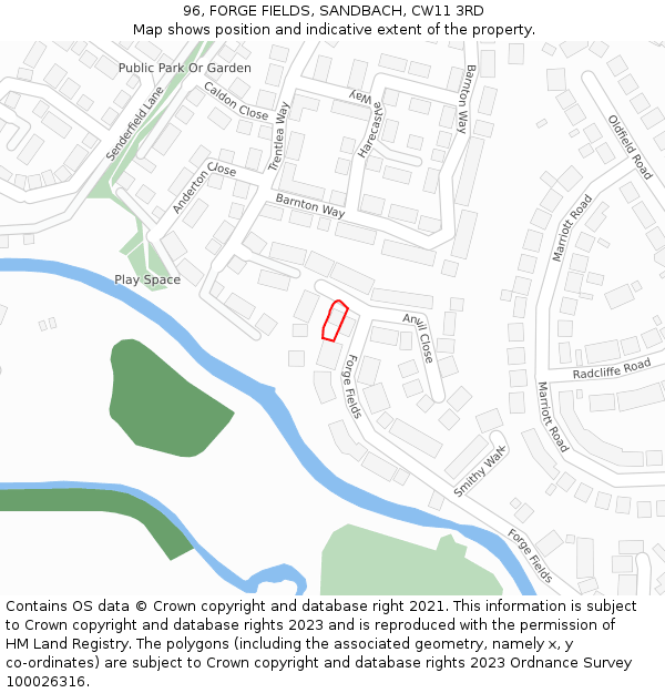 96, FORGE FIELDS, SANDBACH, CW11 3RD: Location map and indicative extent of plot