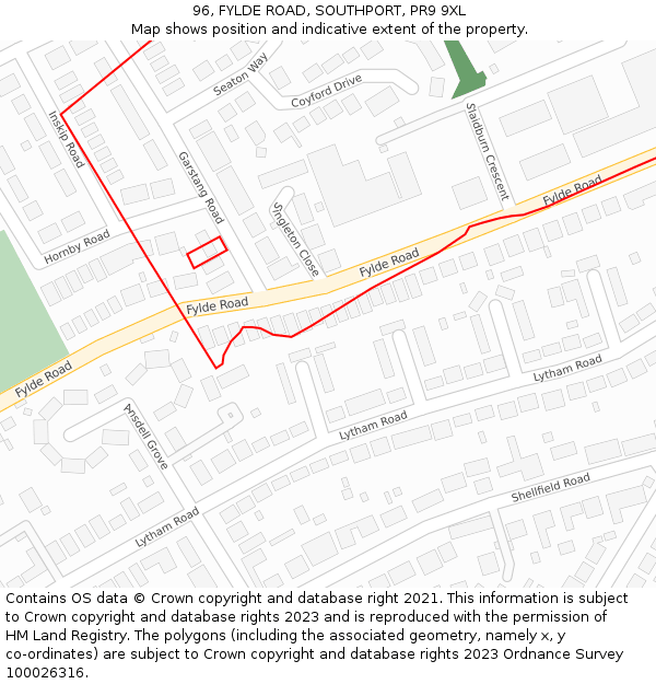 96, FYLDE ROAD, SOUTHPORT, PR9 9XL: Location map and indicative extent of plot