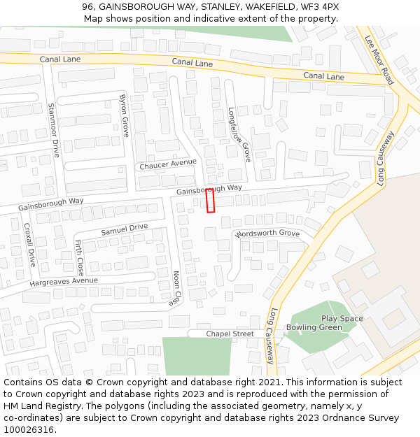 96, GAINSBOROUGH WAY, STANLEY, WAKEFIELD, WF3 4PX: Location map and indicative extent of plot