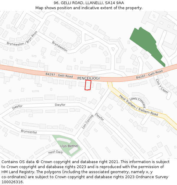 96, GELLI ROAD, LLANELLI, SA14 9AA: Location map and indicative extent of plot