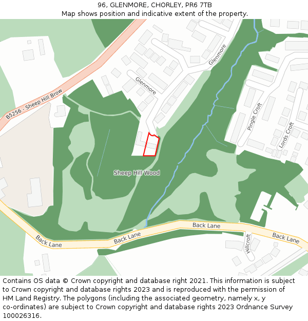 96, GLENMORE, CHORLEY, PR6 7TB: Location map and indicative extent of plot