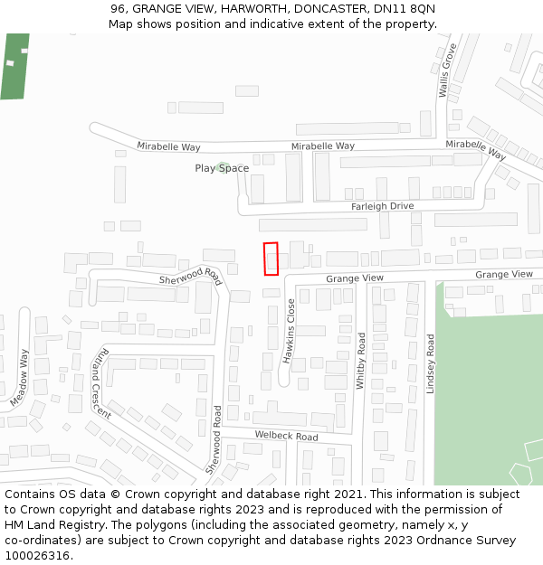 96, GRANGE VIEW, HARWORTH, DONCASTER, DN11 8QN: Location map and indicative extent of plot