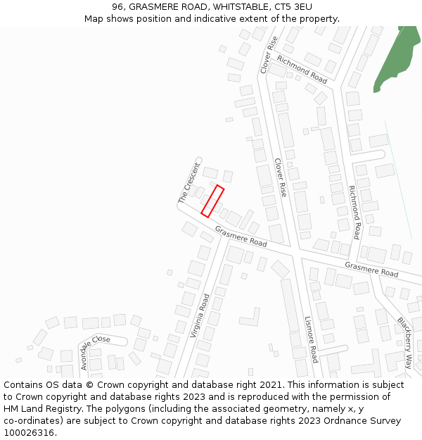 96, GRASMERE ROAD, WHITSTABLE, CT5 3EU: Location map and indicative extent of plot