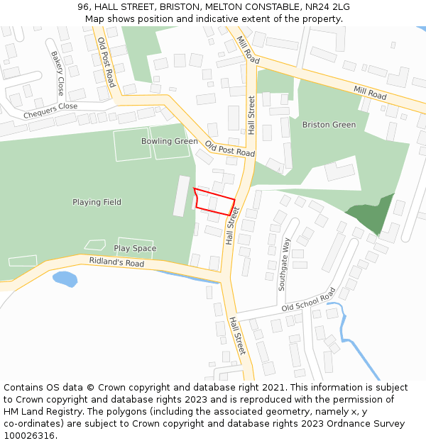 96, HALL STREET, BRISTON, MELTON CONSTABLE, NR24 2LG: Location map and indicative extent of plot