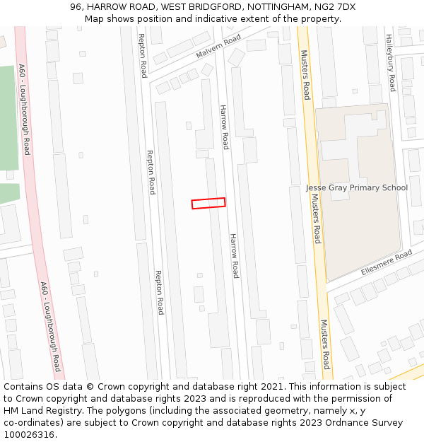 96, HARROW ROAD, WEST BRIDGFORD, NOTTINGHAM, NG2 7DX: Location map and indicative extent of plot