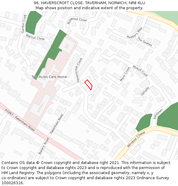 96, HAVERSCROFT CLOSE, TAVERHAM, NORWICH, NR8 6LU: Location map and indicative extent of plot