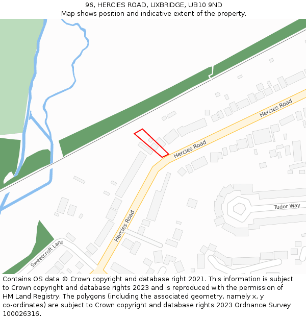 96, HERCIES ROAD, UXBRIDGE, UB10 9ND: Location map and indicative extent of plot