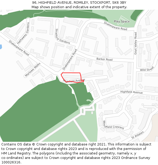 96, HIGHFIELD AVENUE, ROMILEY, STOCKPORT, SK6 3BY: Location map and indicative extent of plot