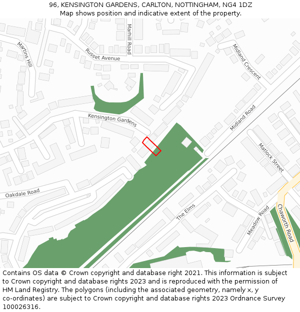 96, KENSINGTON GARDENS, CARLTON, NOTTINGHAM, NG4 1DZ: Location map and indicative extent of plot