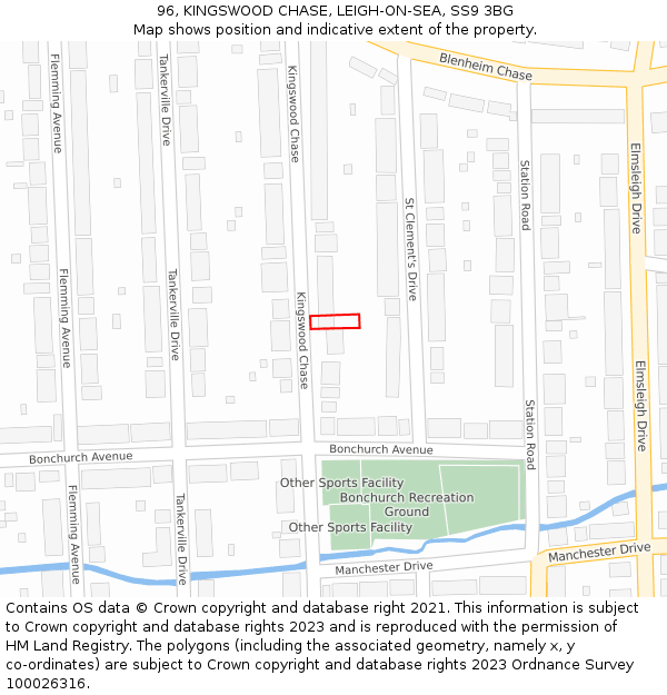 96, KINGSWOOD CHASE, LEIGH-ON-SEA, SS9 3BG: Location map and indicative extent of plot