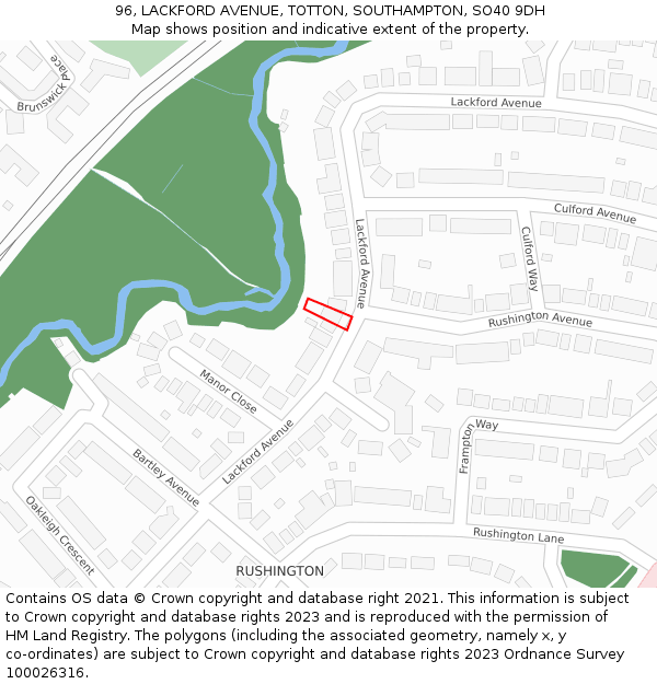 96, LACKFORD AVENUE, TOTTON, SOUTHAMPTON, SO40 9DH: Location map and indicative extent of plot