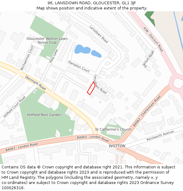 96, LANSDOWN ROAD, GLOUCESTER, GL1 3JF: Location map and indicative extent of plot