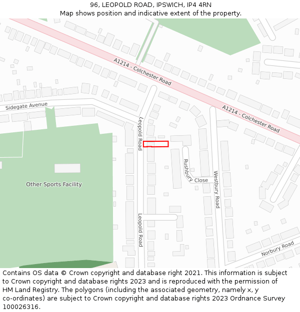 96, LEOPOLD ROAD, IPSWICH, IP4 4RN: Location map and indicative extent of plot