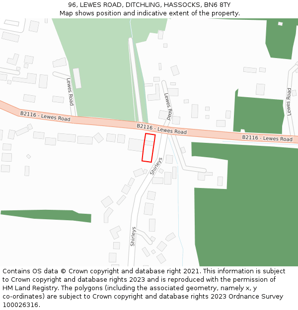 96, LEWES ROAD, DITCHLING, HASSOCKS, BN6 8TY: Location map and indicative extent of plot