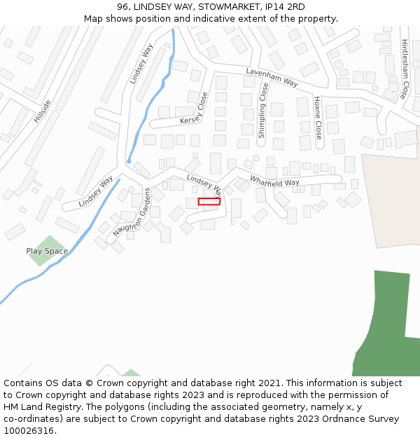 96, LINDSEY WAY, STOWMARKET, IP14 2RD: Location map and indicative extent of plot