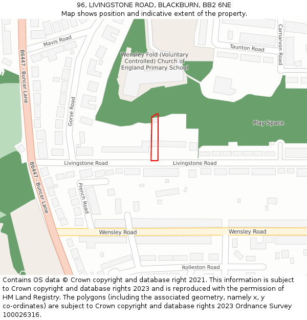 96, LIVINGSTONE ROAD, BLACKBURN, BB2 6NE: Location map and indicative extent of plot