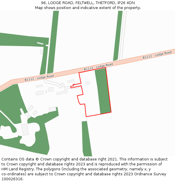 96, LODGE ROAD, FELTWELL, THETFORD, IP26 4DN: Location map and indicative extent of plot