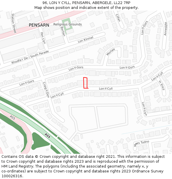 96, LON Y CYLL, PENSARN, ABERGELE, LL22 7RP: Location map and indicative extent of plot