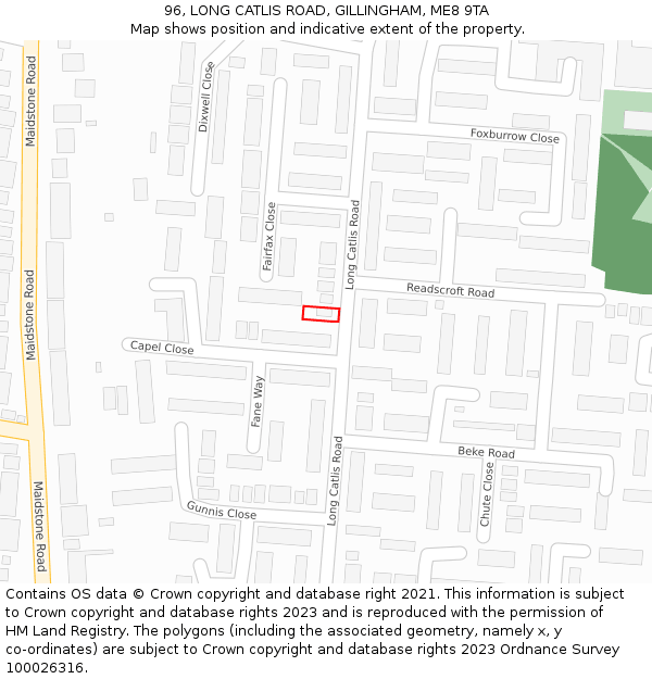 96, LONG CATLIS ROAD, GILLINGHAM, ME8 9TA: Location map and indicative extent of plot