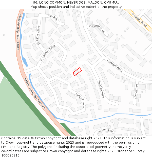 96, LONG COMMON, HEYBRIDGE, MALDON, CM9 4UU: Location map and indicative extent of plot