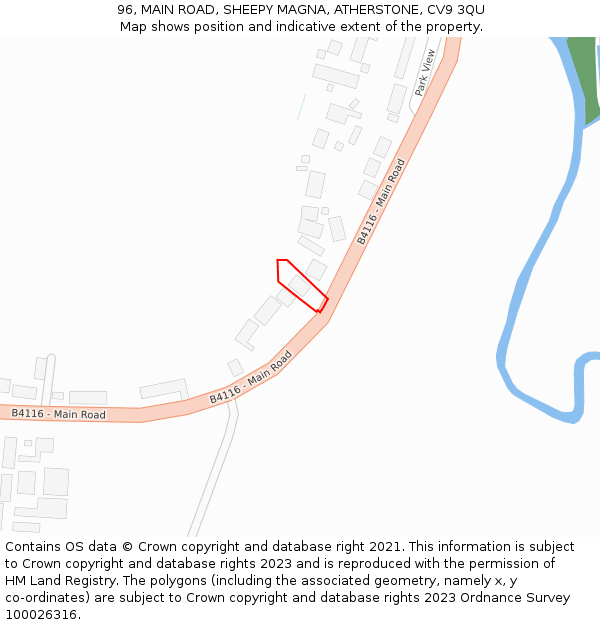 96, MAIN ROAD, SHEEPY MAGNA, ATHERSTONE, CV9 3QU: Location map and indicative extent of plot