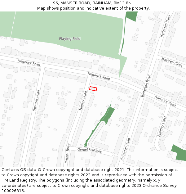 96, MANSER ROAD, RAINHAM, RM13 8NL: Location map and indicative extent of plot