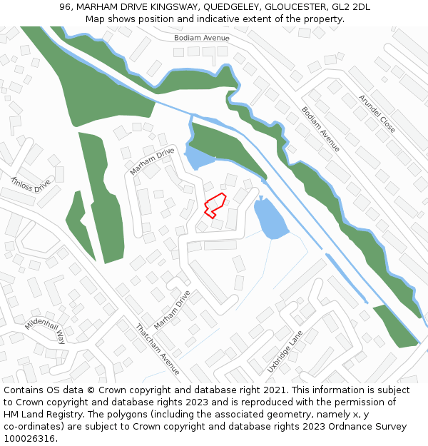 96, MARHAM DRIVE KINGSWAY, QUEDGELEY, GLOUCESTER, GL2 2DL: Location map and indicative extent of plot