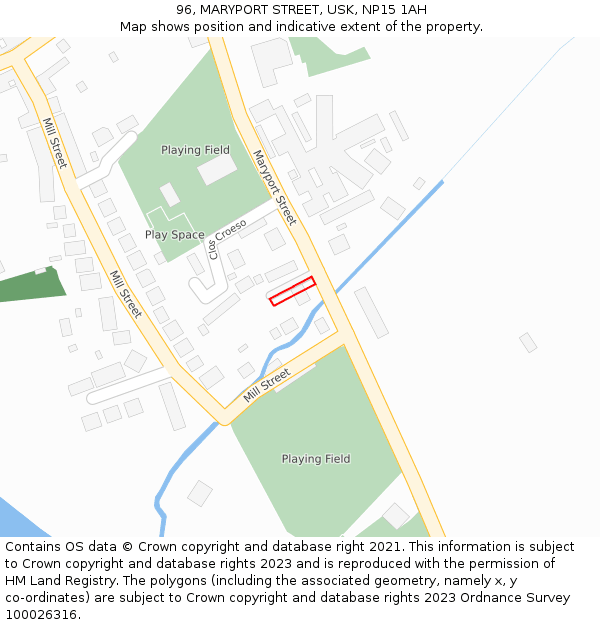 96, MARYPORT STREET, USK, NP15 1AH: Location map and indicative extent of plot