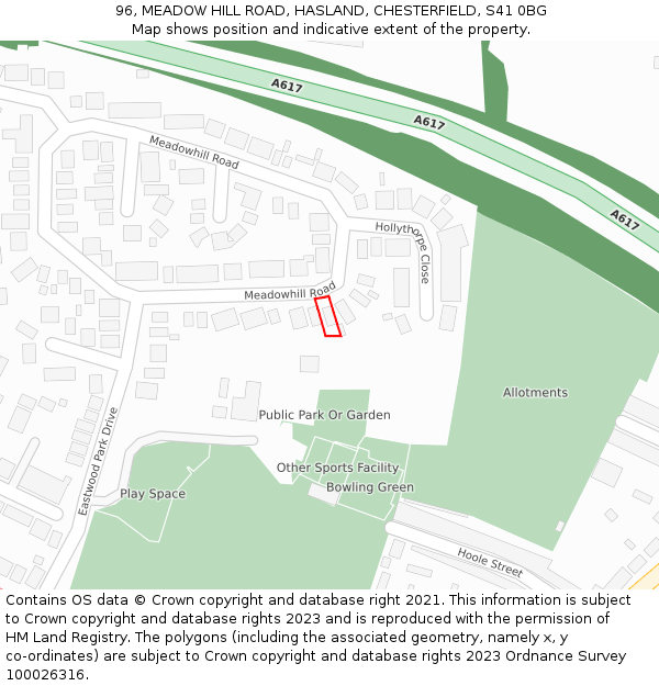 96, MEADOW HILL ROAD, HASLAND, CHESTERFIELD, S41 0BG: Location map and indicative extent of plot