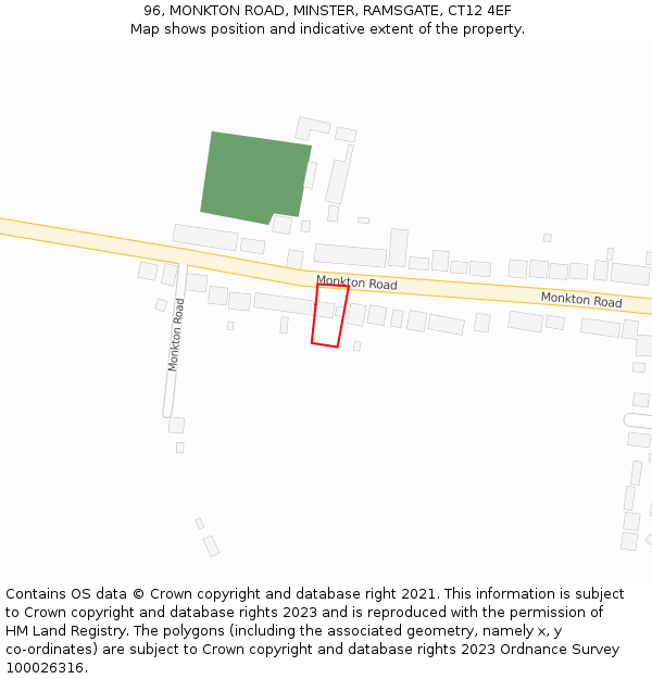 96, MONKTON ROAD, MINSTER, RAMSGATE, CT12 4EF: Location map and indicative extent of plot