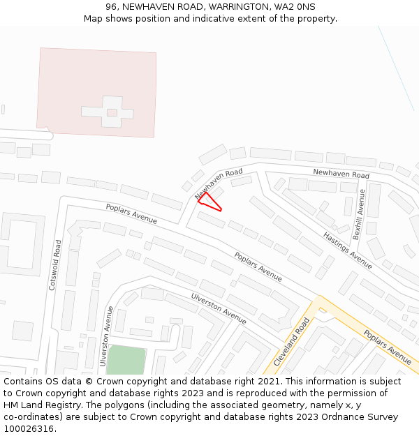 96, NEWHAVEN ROAD, WARRINGTON, WA2 0NS: Location map and indicative extent of plot