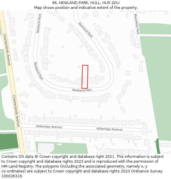 96, NEWLAND PARK, HULL, HU5 2DU: Location map and indicative extent of plot