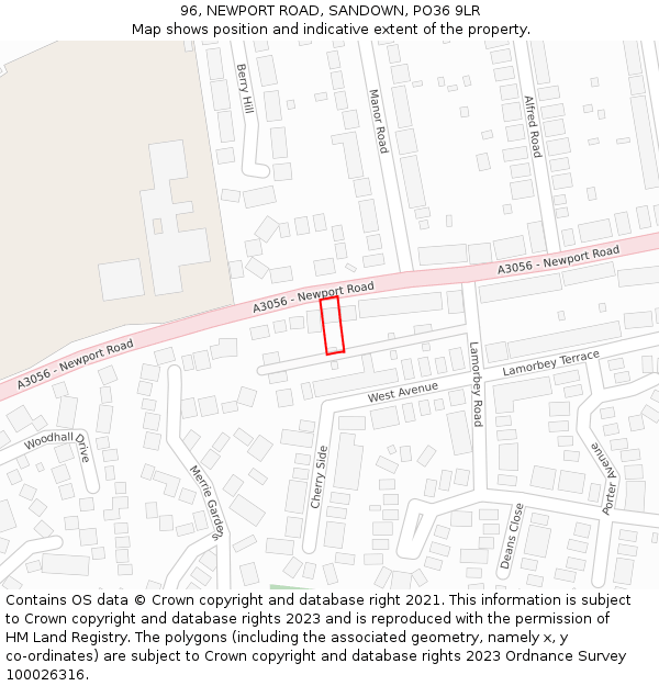 96, NEWPORT ROAD, SANDOWN, PO36 9LR: Location map and indicative extent of plot