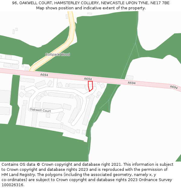 96, OAKWELL COURT, HAMSTERLEY COLLIERY, NEWCASTLE UPON TYNE, NE17 7BE: Location map and indicative extent of plot