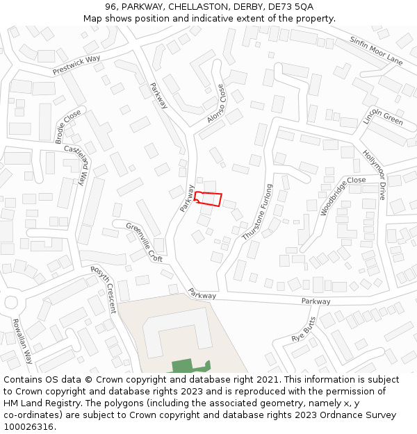 96, PARKWAY, CHELLASTON, DERBY, DE73 5QA: Location map and indicative extent of plot