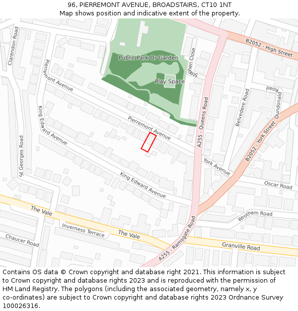 96, PIERREMONT AVENUE, BROADSTAIRS, CT10 1NT: Location map and indicative extent of plot