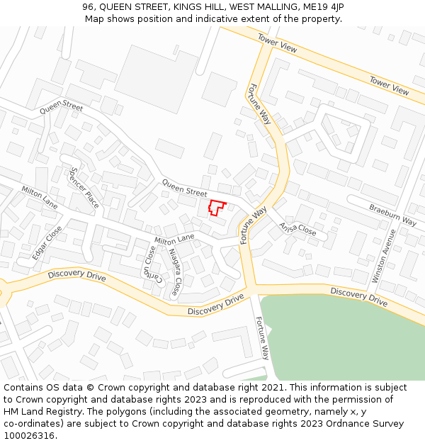 96, QUEEN STREET, KINGS HILL, WEST MALLING, ME19 4JP: Location map and indicative extent of plot