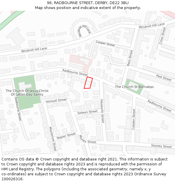 96, RADBOURNE STREET, DERBY, DE22 3BU: Location map and indicative extent of plot