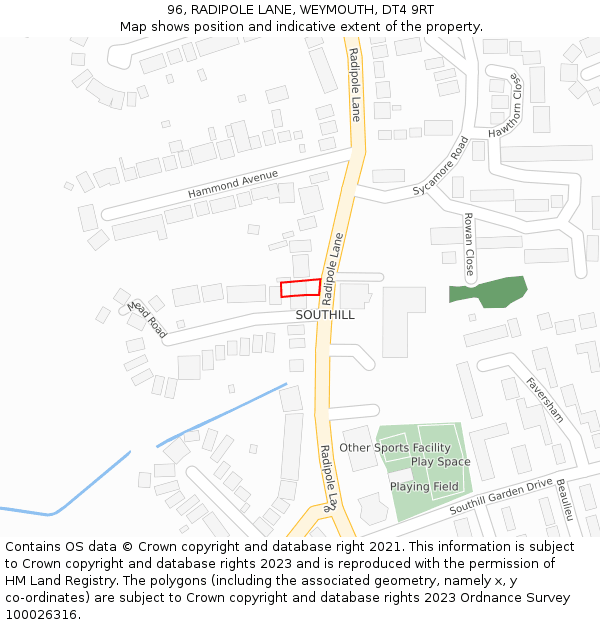 96, RADIPOLE LANE, WEYMOUTH, DT4 9RT: Location map and indicative extent of plot