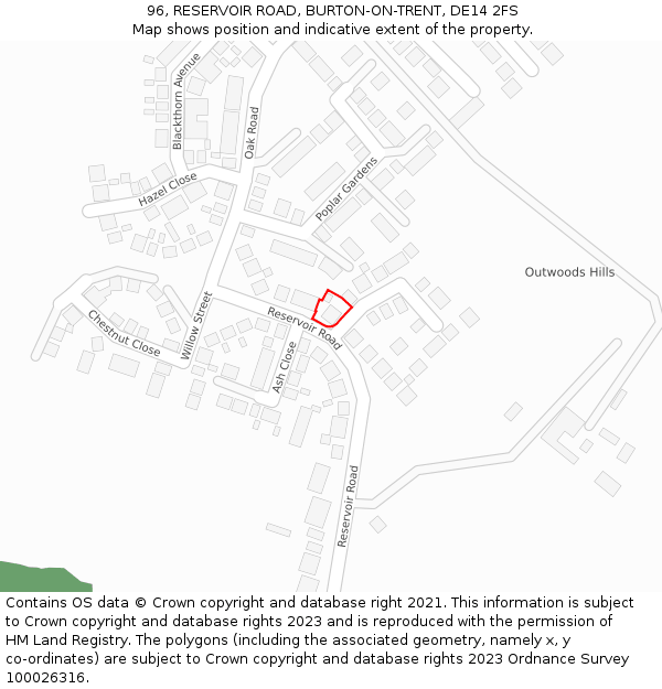 96, RESERVOIR ROAD, BURTON-ON-TRENT, DE14 2FS: Location map and indicative extent of plot