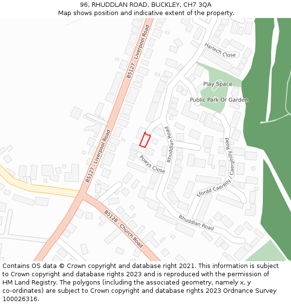 96, RHUDDLAN ROAD, BUCKLEY, CH7 3QA: Location map and indicative extent of plot