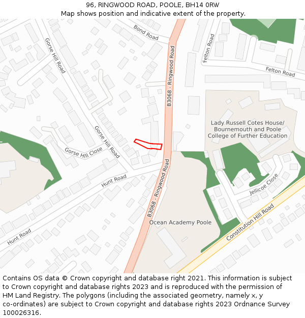 96, RINGWOOD ROAD, POOLE, BH14 0RW: Location map and indicative extent of plot