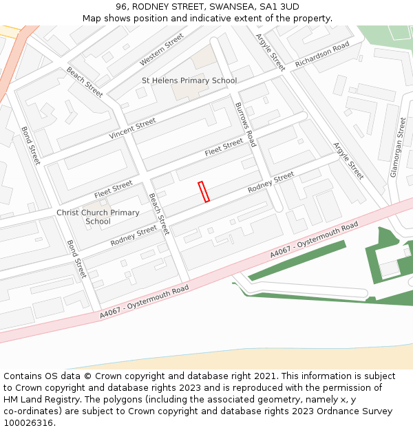 96, RODNEY STREET, SWANSEA, SA1 3UD: Location map and indicative extent of plot