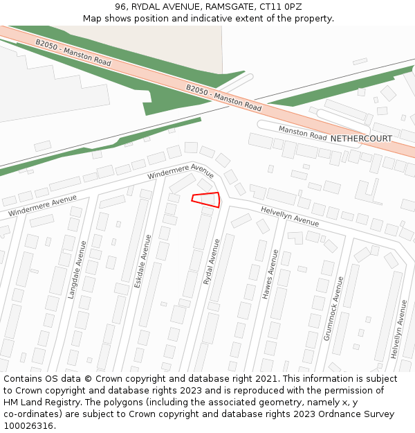 96, RYDAL AVENUE, RAMSGATE, CT11 0PZ: Location map and indicative extent of plot